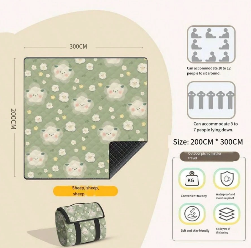 Tapis De Pique-nique Extra Large De 3 M, Résistant À L'Humidité, Épais, Tapis De Camping, Coussin Pour Festival De Musique, Tapis De Plage, Tapis De Sol Portable