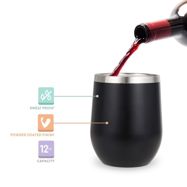 Verres À Vin En Acier Inoxydable De 35 Cl Avec Couvercle, Verres Sous Vide (lot De 2)