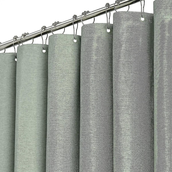 Rideau De Douche Long Vert Sauge, 180 X 200 Cm, En Tissu Épais Texturé Lin, Avec 12 Crochets En Plastique, En Polyester Imperméable Neutre.