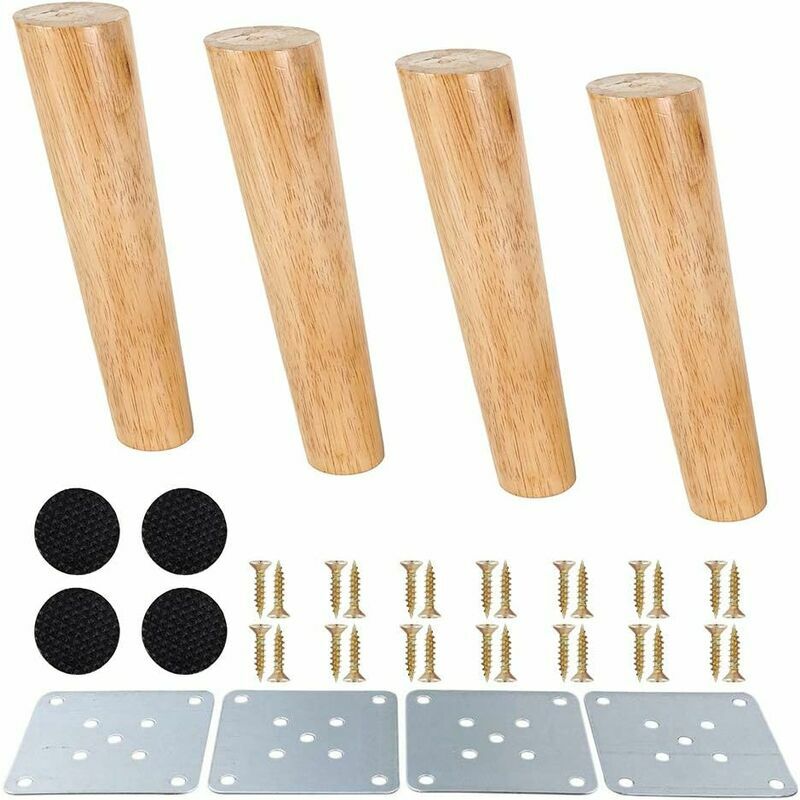 Pcs Tapered Oak Wood Furniture Leg, Solid Wood Sofa Leg, Wooden Bed Leg, Wooden Cabinet Leg With Universal Attachment For Sofa Table Chair (20cm, Slanted)