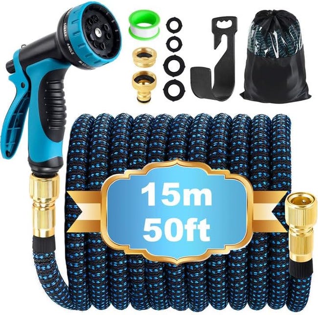 Tuyau D'Arrosage Extensible De 15 M (50 Pi), Tuyau D'Arrosage Extensible Avec Pistolet Pulvérisateur 10 Fonctions (sku Produit : 96504928 Sku Offre : Mkh25.6.26-4)