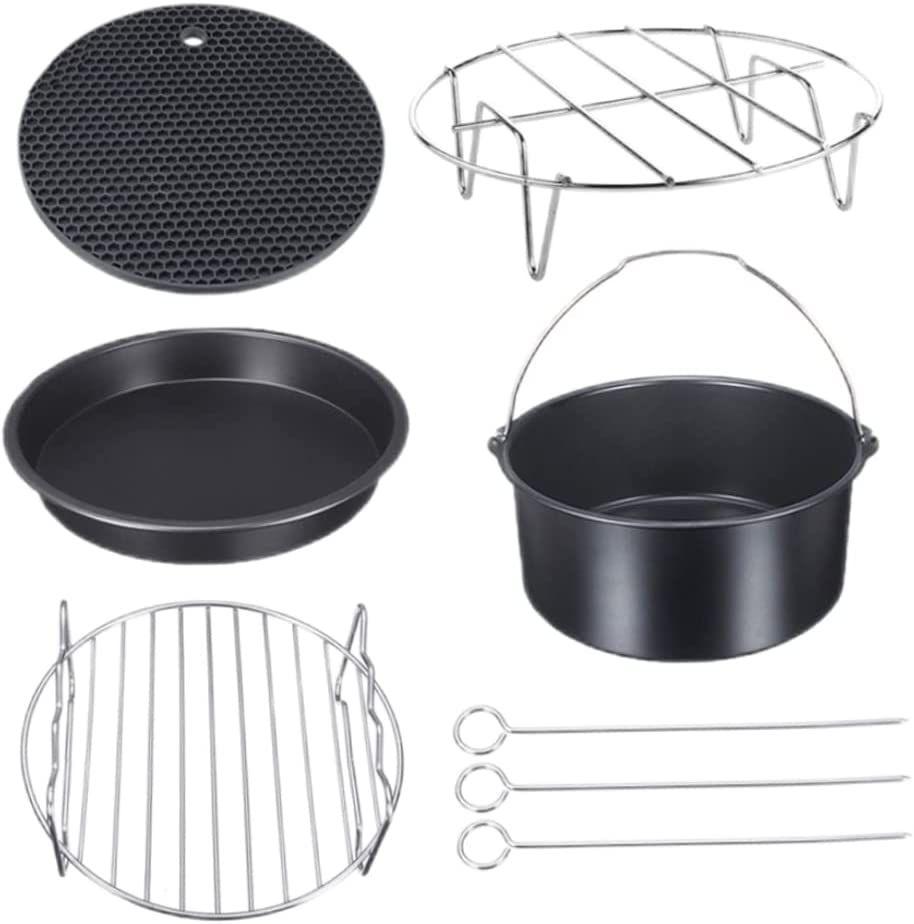Air Fryer Accessories 5 Pcs Set Ustensile De Cuisine, Y Compris La Casserole À Gâteau/casserole À Pizza/porte-métal/rack Avec Brochettes/tapis De Silicone Pour Four À Frite Ninja（6in）