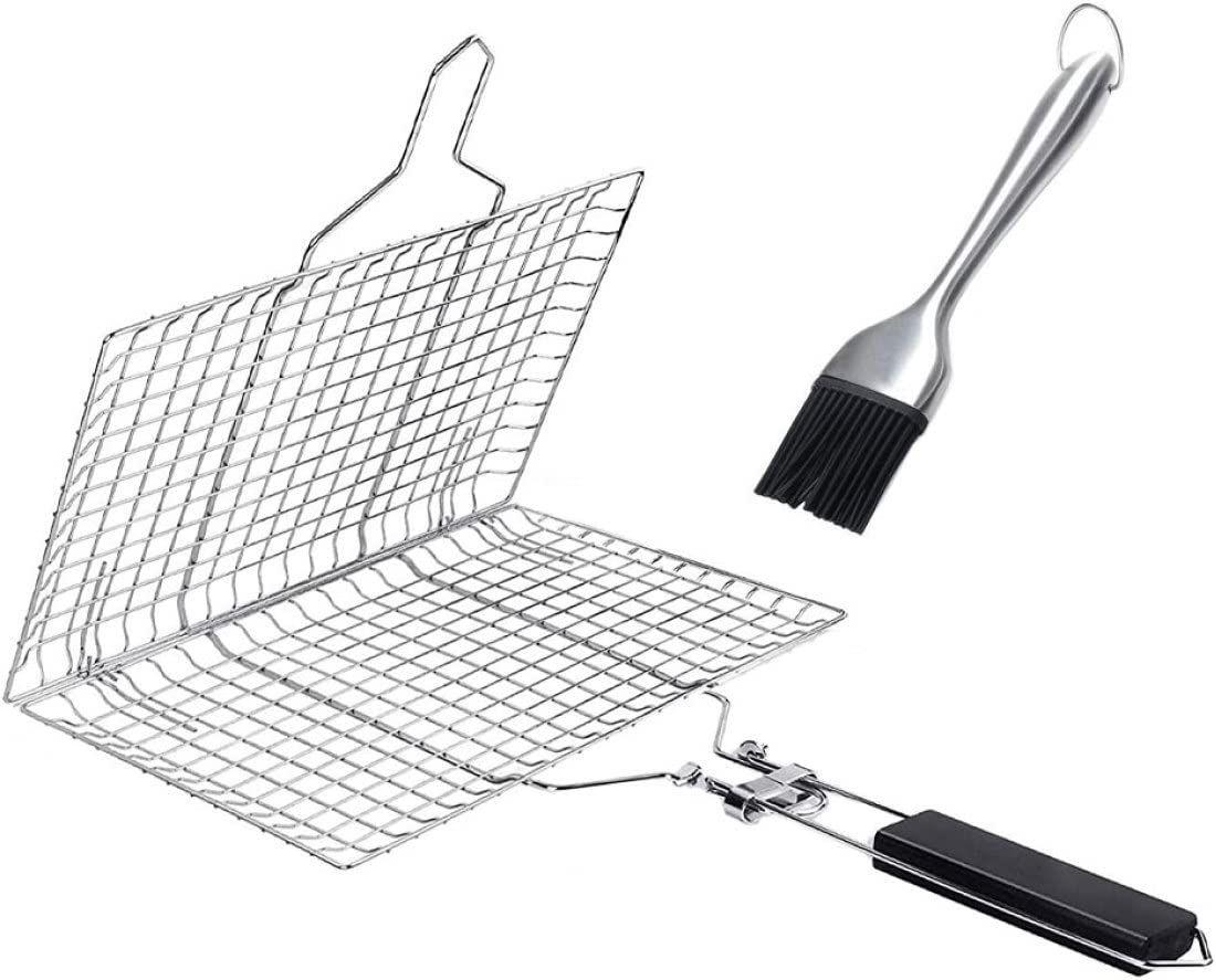 Panier Grille Pour Barbecue Rack Grill Bbq Panier À Poisson Pour Grillades Grille Barbecue Inox Avec Poignée Support De Barbecue Portable Pour L'Extérieur
