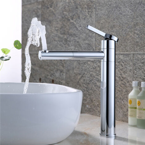 Robinet Salle De Bain Bec Haut Mitigeur Lavabo Pivotant 360° Pour Vasque Robinet De Lavabo En Laiton Chrome
