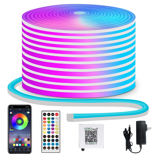 Bande Lumineuse Led Néon Rvb, 10 M - 600 Led, Pour Intérieur Et Extérieur, Contrôle Par Application/télécommande, Étanchéité Ip65