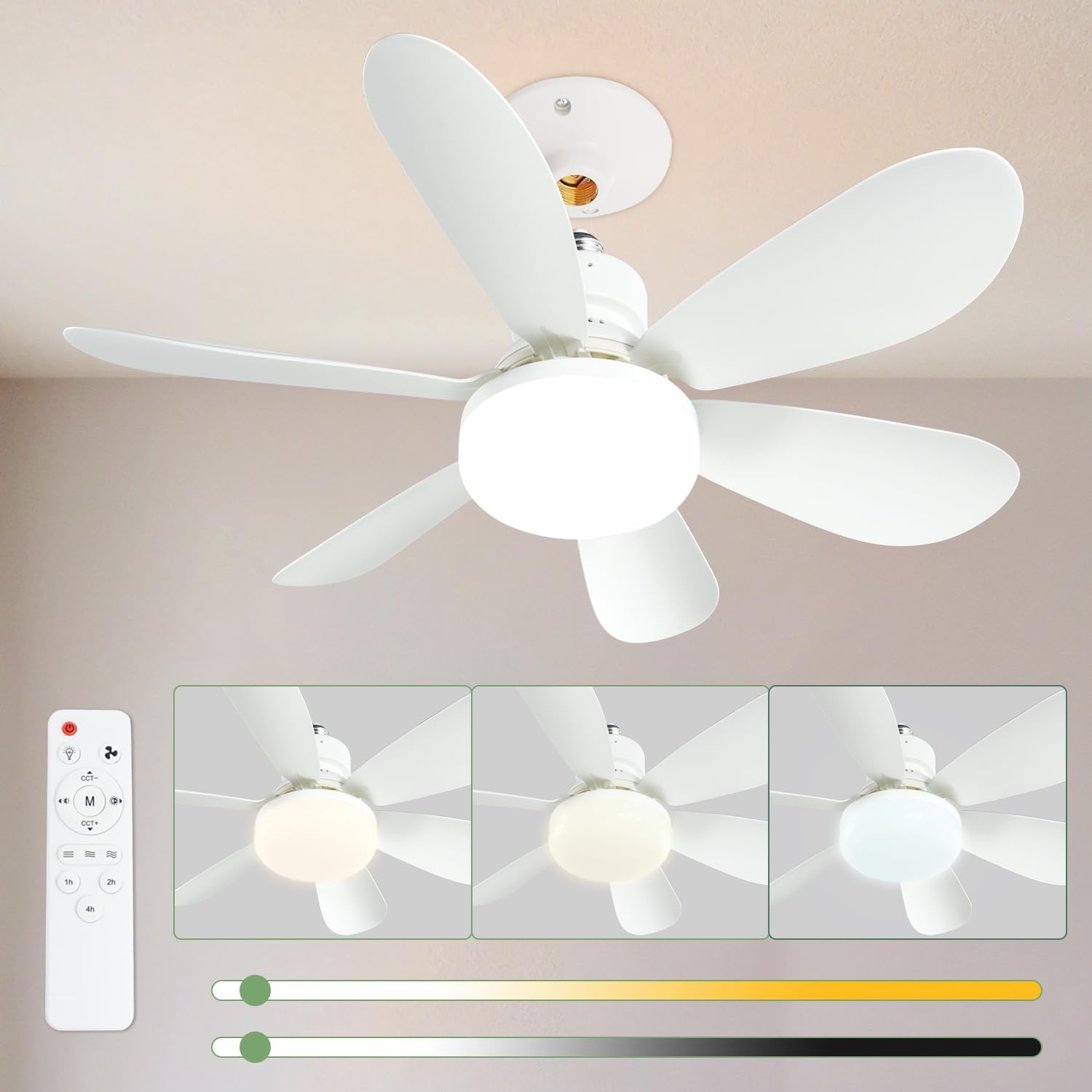 Socket Fan Light With Remote, Light Adjustable Ceiling Light With 3-speeds, Dimmable Led, 5 Blades, Cordless Light Socket Fan For Kitchen, Bedroom, And Small Rooms