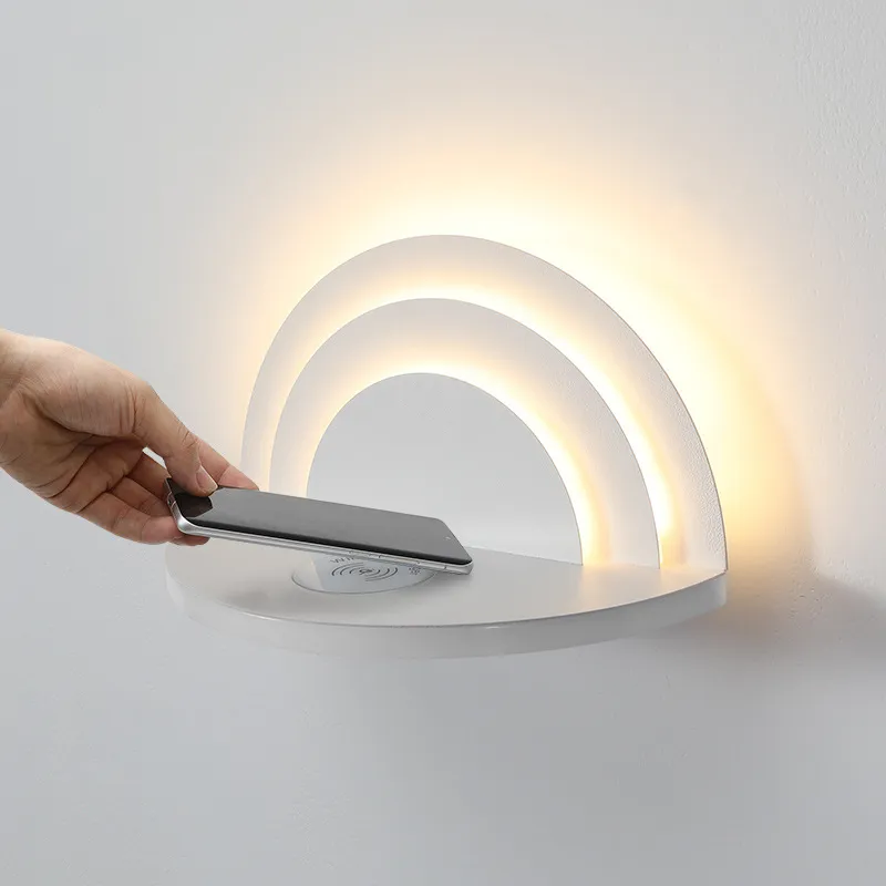Lemroe Lampe De Lecture Led, Applique Murale Led Avec Plateau De Téléphone, Avec Recharge Sans Fil, Lumières Murale Couloir (lumière Chaude)(blanc)