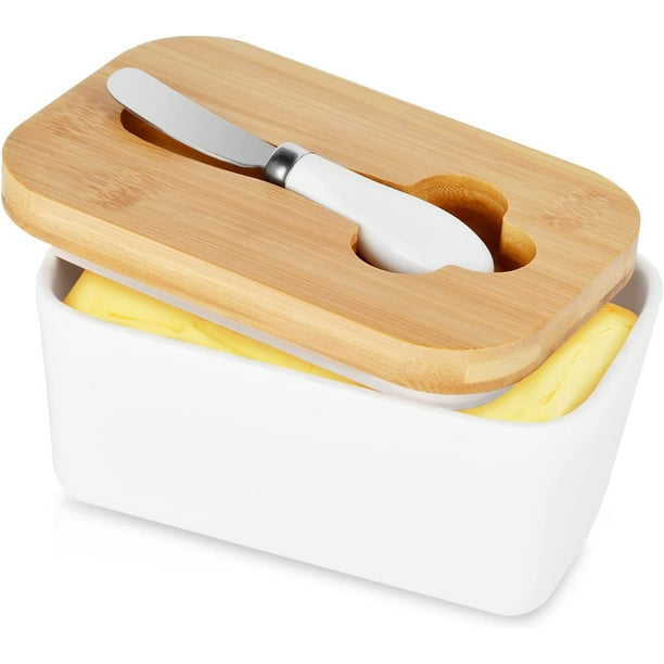 Porcelain Butter Dish With Lid, Butter Container With Countertop Knife Seal, 500g Butter Bo , For Cabinet Refrigerator Butter Storage, Dishwasher Safe, White