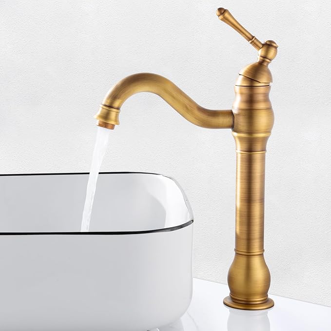 Robinet De Salle De Bain Haut En Laiton Antique, Rétro Doré, Pivotant 360°, Poignée Unique, Eau Chaude/froide