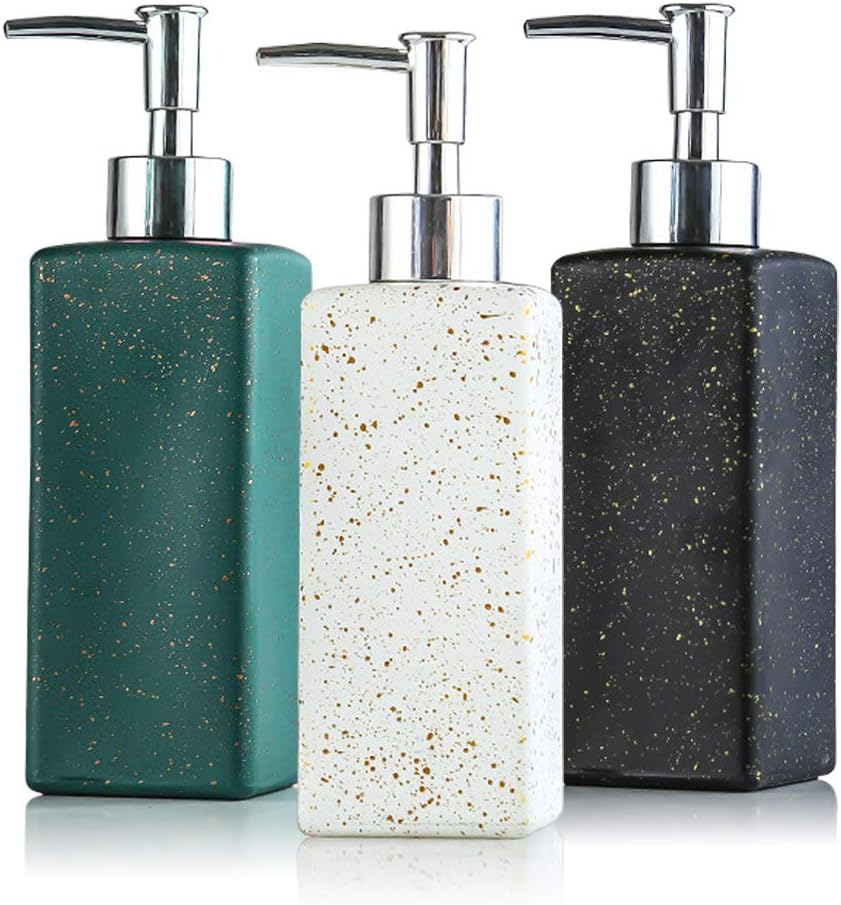 Rhafayre Lot De 3 Distributeurs De Savon Pour Les Mains Et La Vaisselle, 350 Ml, Bouteille À Pompe Carrée Rechargeable En Verre De Qualité Supérieure Pour Salle De Bain, Comptoir Et Évier De Cuisine