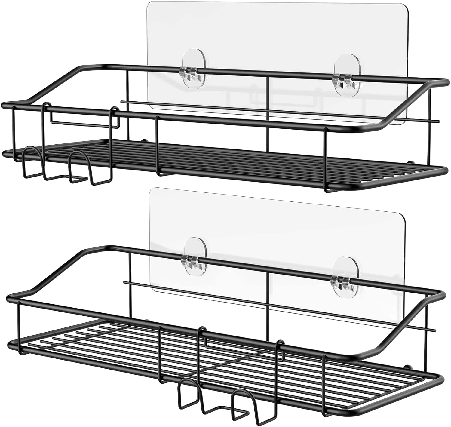 Rhafayre Soporte Adhesivo Estante De Almacenamiento De Acero Inoxidable Sin Perforación Con Ganchos Para Instalación En Baño, Ducha, Inodoro, Inodoro, Cocina (juego De 2) Negro