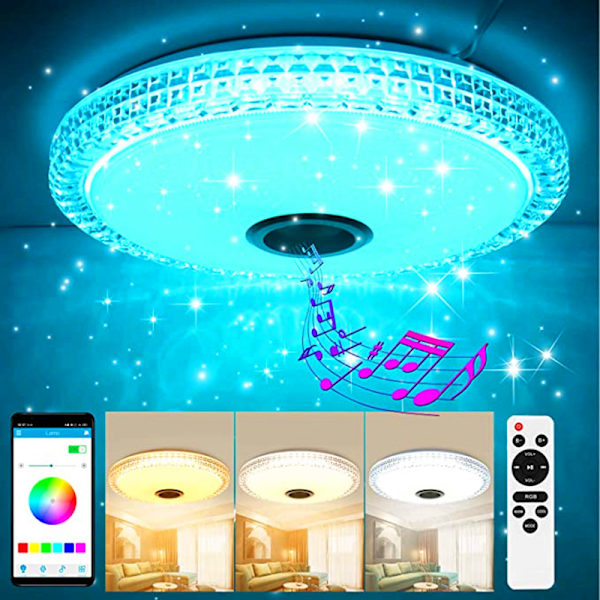 Plafonnier Led Cristal 36 W Avec Haut-parleur Bluetooth Et Commande Par Télécommande/application.