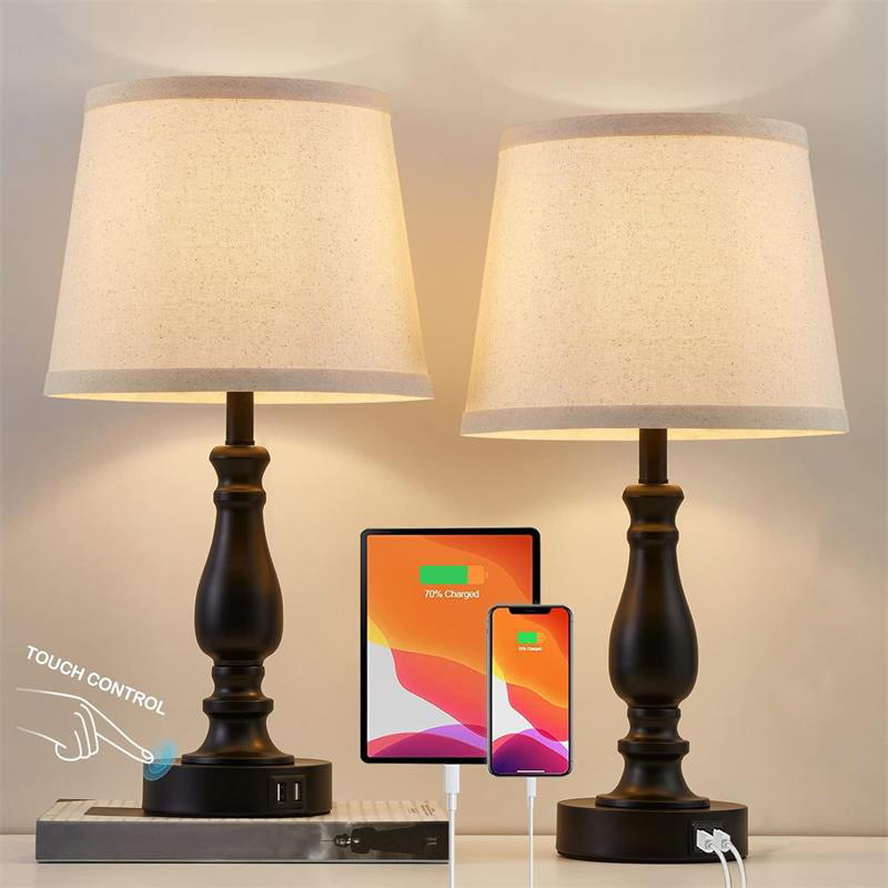 Lot De 2 Lampes De Chevet Tactiles Avec Ports De Charge Usb-c Et Usb-a, Abat-jour En Lin, Lampe De Table Moderne Pour Chambre, Salon, Bureau D'Enfant (ampoule Incluse) [classe Énergétique F]