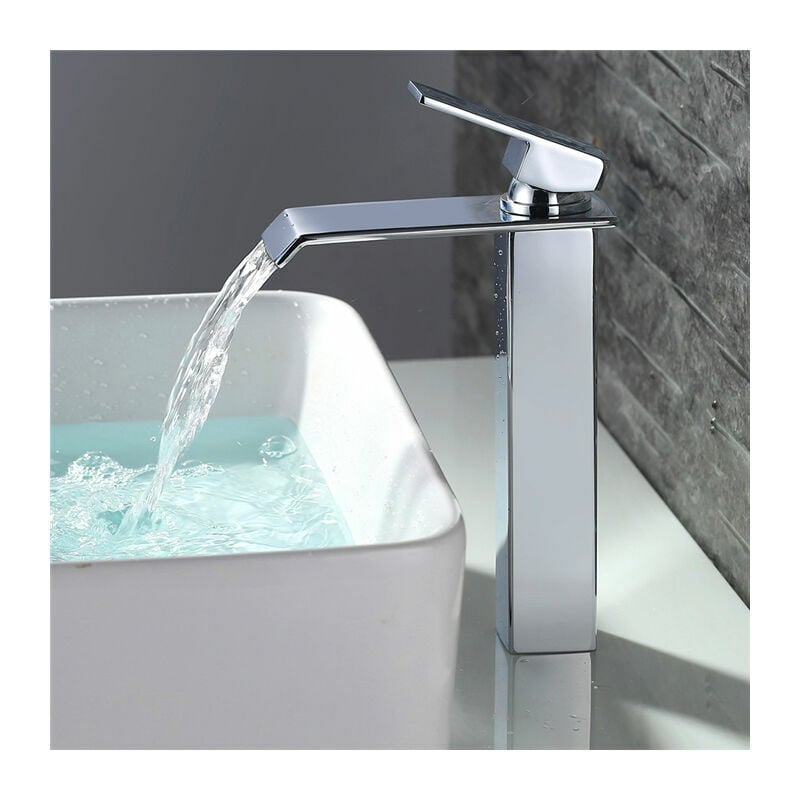 Robinet Salle De Bain Cascade Mitigeur De Lavabo Bec Haut Robinetterie Pour Vasque Chromé Design Moderne
