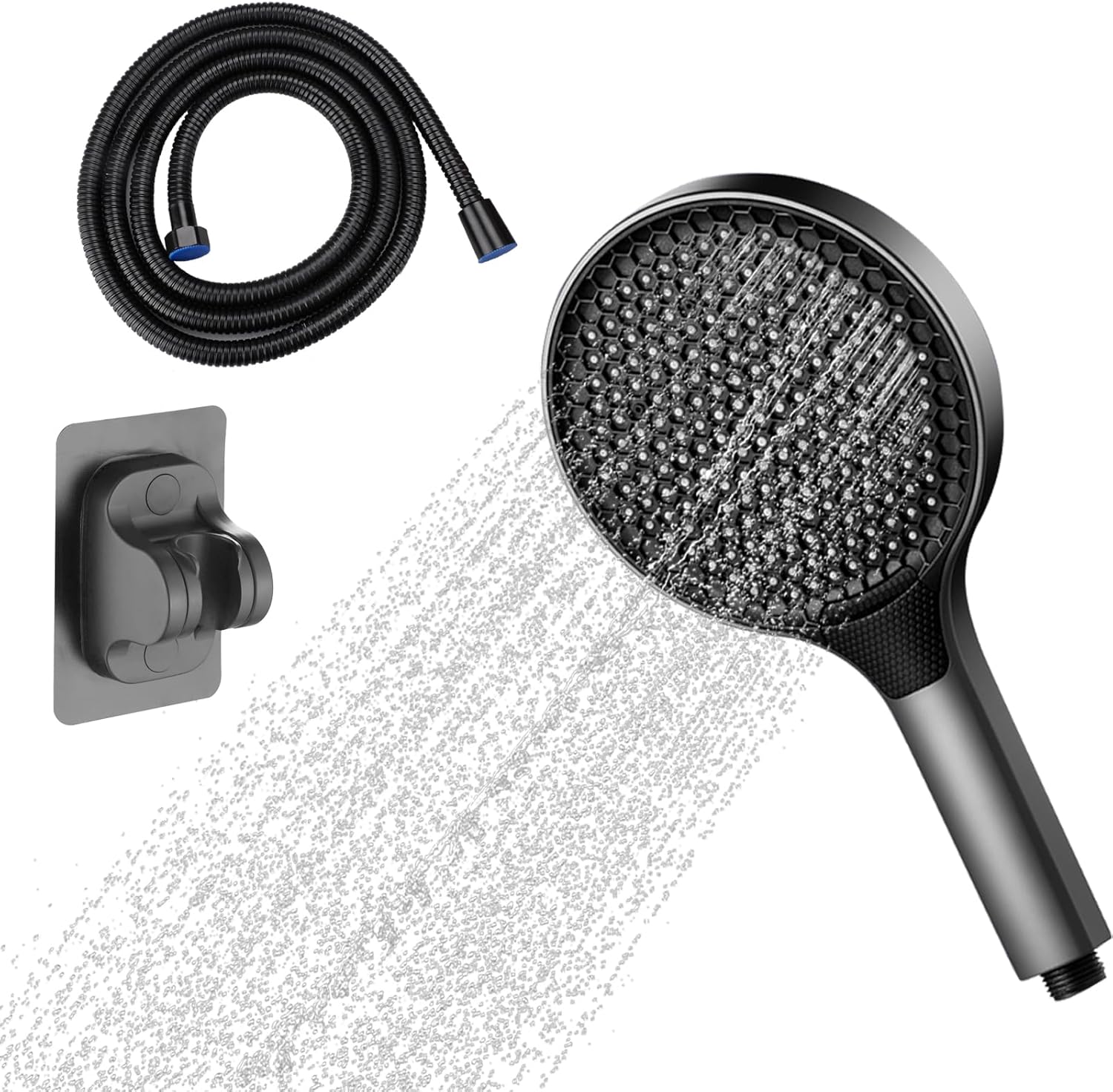 Pommeau De Douche Haute Pression Grand (⌀150mm) Pommeau De Douche Anti Calcaire Avec Tuyau 1,5m Pommeau De Douch Economie Deau Avec Support Et 3 Types De Jets Chrome