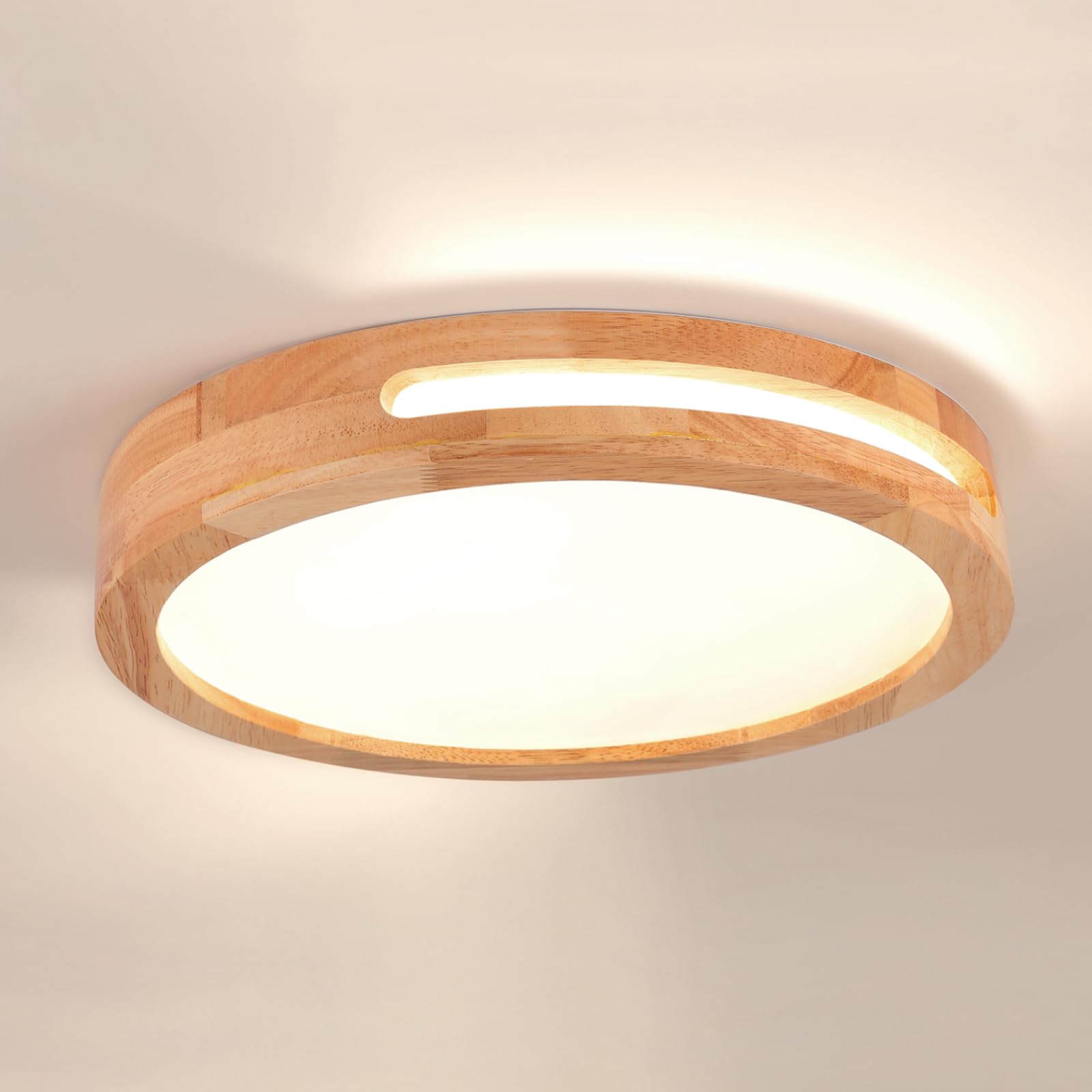 Plafonnier Led En Bois 4500k 24w Ø40cm,lumière Naturelle Pour Chambre,salle De Bain,salon Et Couloir