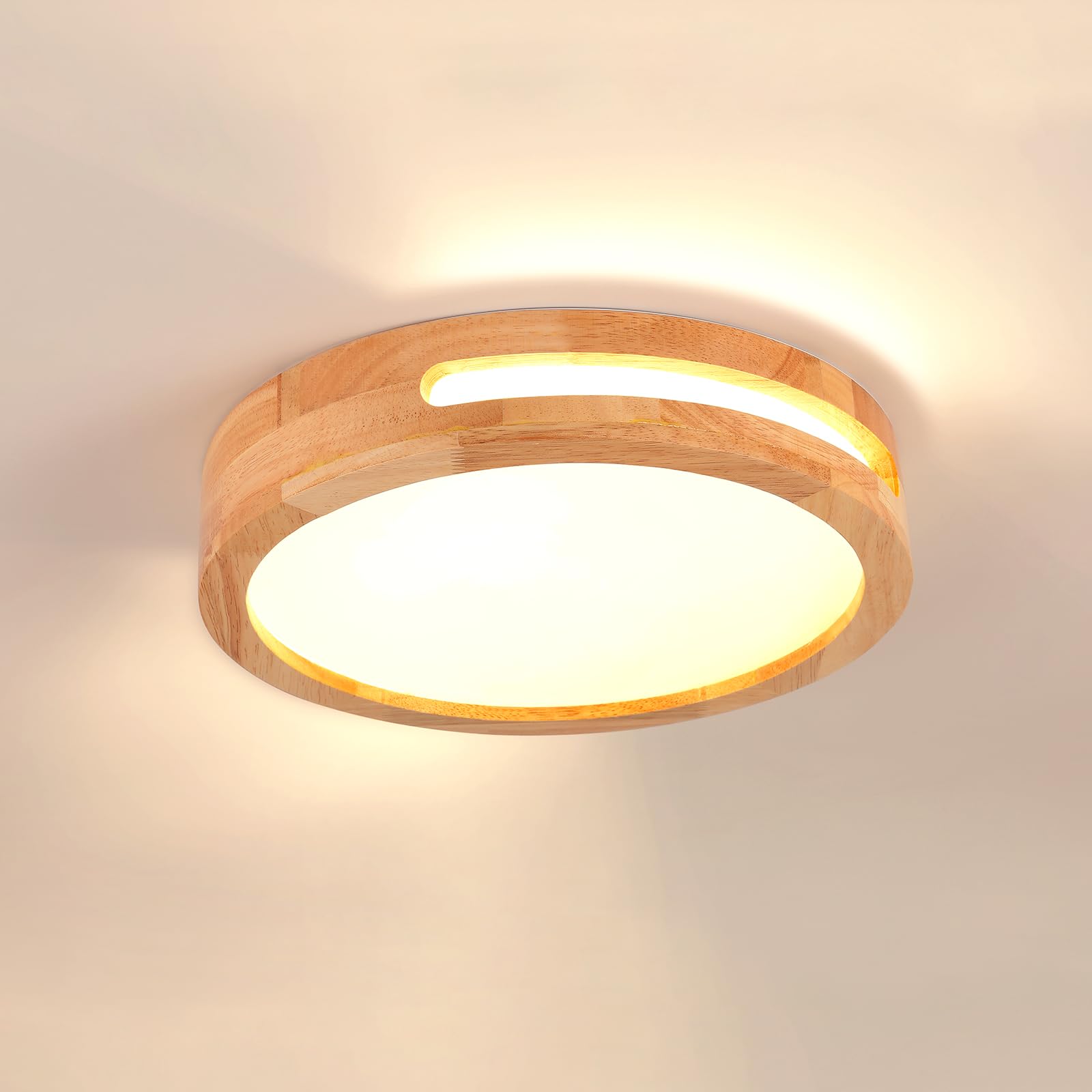 Plafonnier Led En Bois 3000k 24w Ø30cm - Lumière Chaude Pour Chambres, Salles De Bains, Salons Et Couloirs