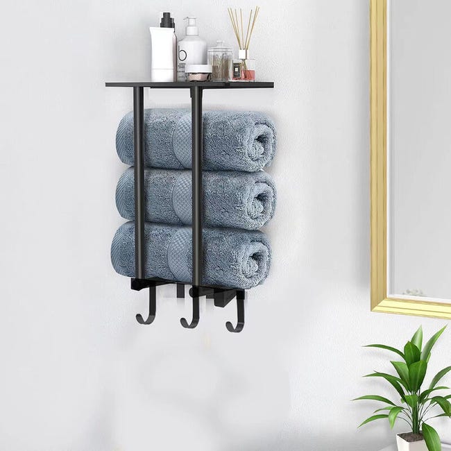 Porte-serviettes Mural, Porte-serviettes De Salle De Bain Avec Crochet De Rangement, Support De Rangement Multifonctionnel 41.518.54cm