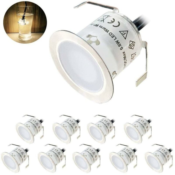 Paket Med 10 Utomhus Infälld Led-spotlight, Ip67 Vattentät, Varmvitt Ljus 3000k, Golvlampa 32mm 0,6w Dc12v För Pathw