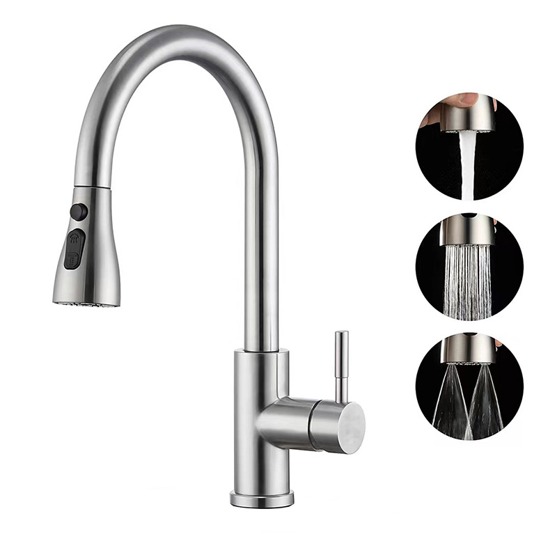 Robinet Cuisine Avec Douchette Extensible Mitigeur - Rabattable Mitigeur Robinet Evier De Cuisine Avec 3douchette Modes, 360° Robinet Cuisine