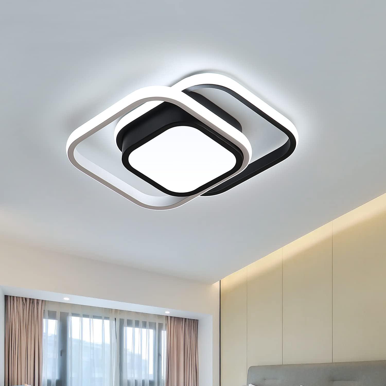 Led Ceiling Lights, Modern Ceiling Light Fixture 32w 2500lm, Black Square 3000/4500/6000k, Balcony Corridor