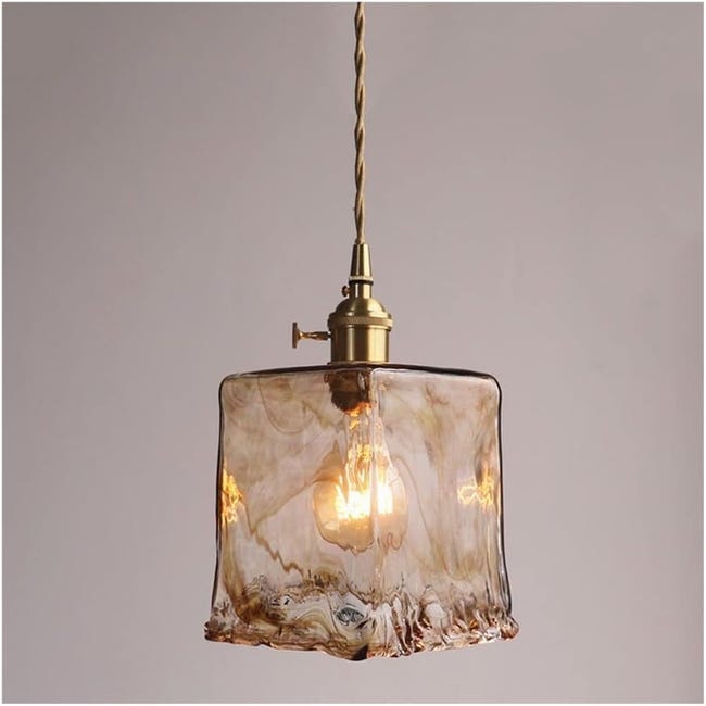 Suspension D'Intérieur Type D - Éclairage Domestique E27 En Verre Ambré, Lampe En Verre Style Rétro - Avec Lumière Chaude Led 4w