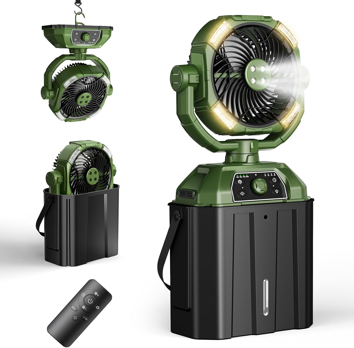 Ventilateur Brumisateur Portable Rechargeable Pour Temps Chaud – Ventilateur De Camping Pivotant Automatique De 9 Pouces(vert)