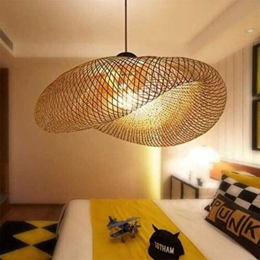 Svkbjroy Suspension Lampe Pendentif Tissage Vintage Lampe Bambou Et Rotin Naturel Tissé Suspendu Creative Nostalgique Réglable E27 Bamboo Lampes Suspendues Lustre Tea Chambre Salon Café 40cm