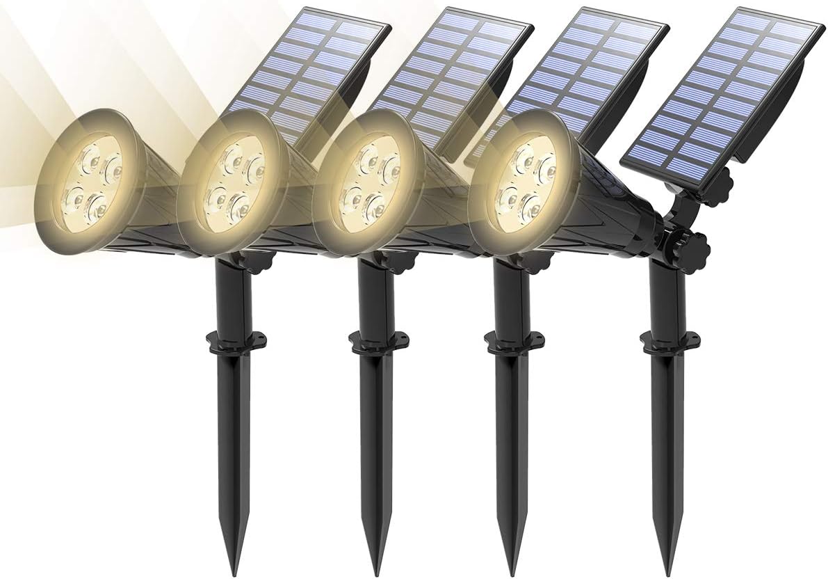 【4 Pack】spot Solaire Extérieur T-sun Éclairage Solaire Extérieur Étanche Lampe Solaire Jardin Led Solaire Projecteur Éclairage Solaire Jardin Décoration Pour Paysage Cour Chemin Allé (4000k)