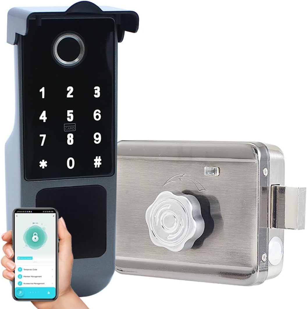 Porte Extérieure Étanche Smart Rim Smart Door Lock Wifi Fingerprint Smart Lock Support Mot De Passe Ic Card Key Wiring Digital Gate Control For Tuya