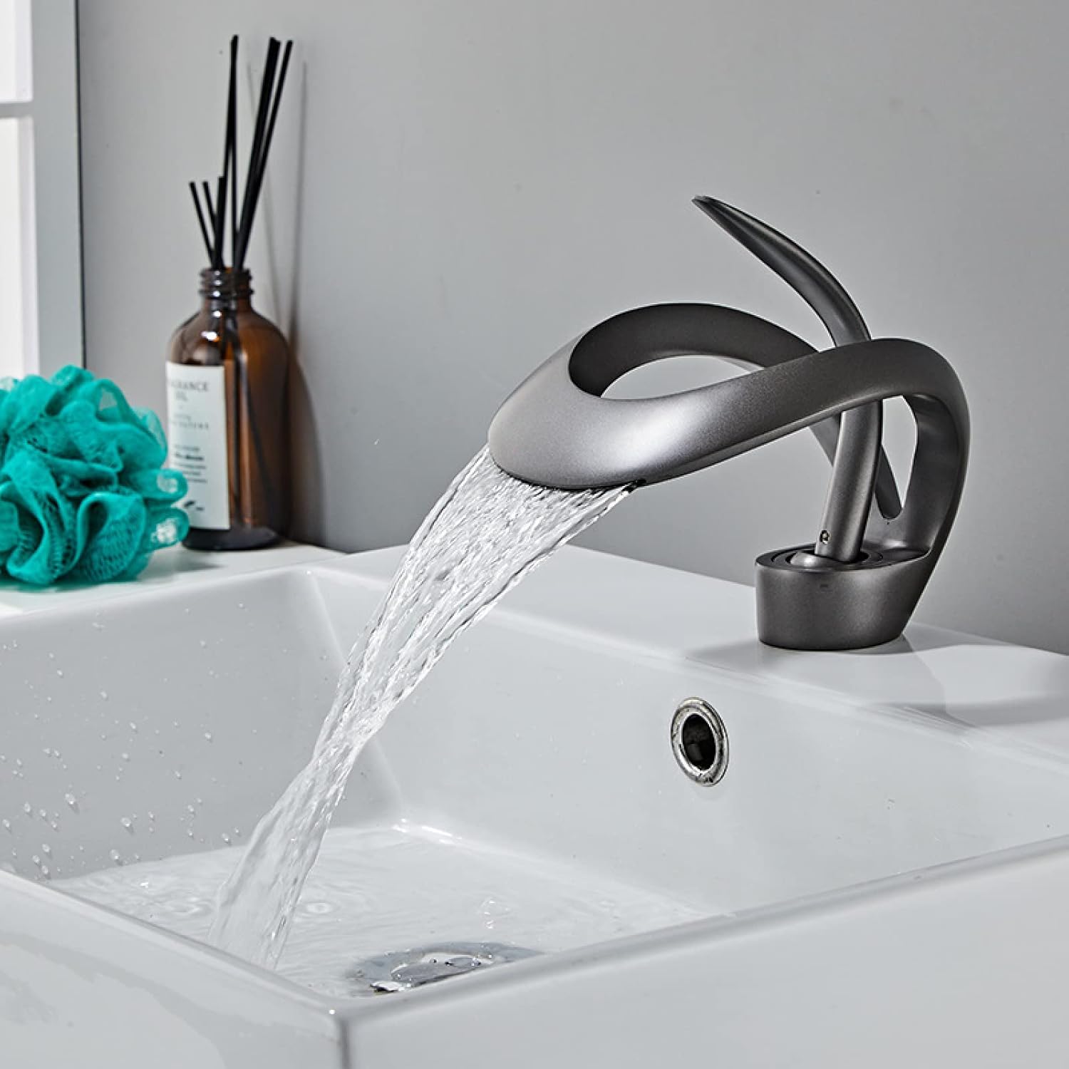 Robinet De Salle De Bain, Mitigeur D'Évier À Cascade Haute,robinet De Lavabo Au Design Contemporain, Valve En Céramique À Économie D'Eau