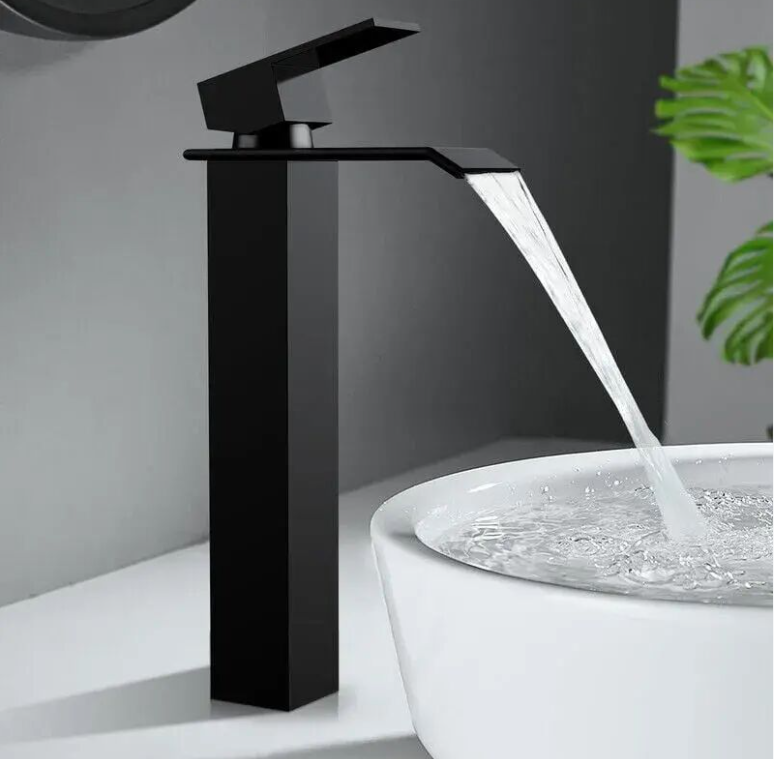 Noir Mitigeur De Lavabo Cascade Robinet Salle De Bain Bec Haut Mitigeur Pour Vasque Robinet Lavabo Haut De Gamme Design Moderne