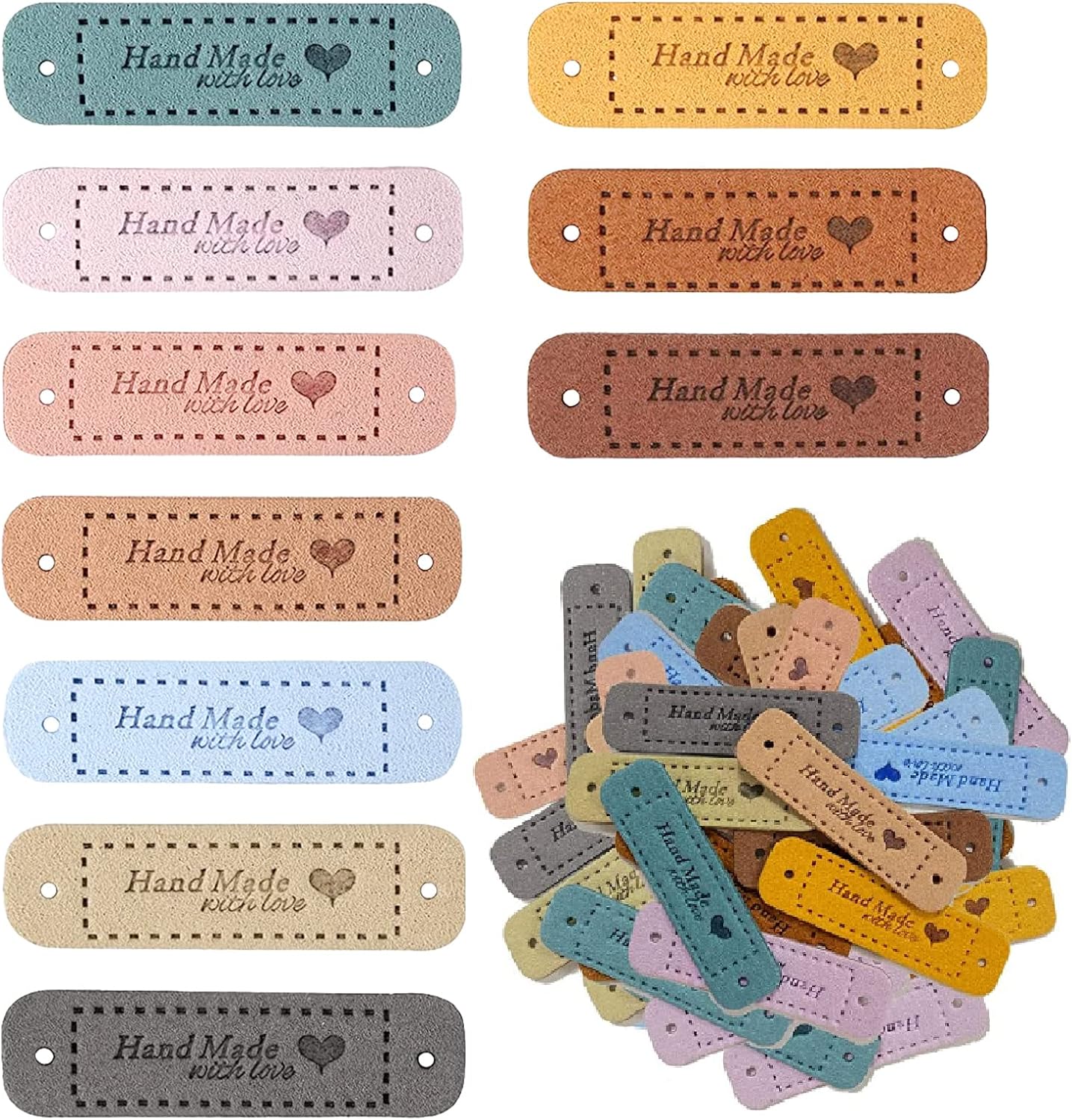 Paket Med 100 Handgjorda Klädetiketter, Personliga Läderetiketter, Handgjorda Sömnadsetiketter Med Hål För Stickpyssel (10 Färger, 56 X 15 Mm)