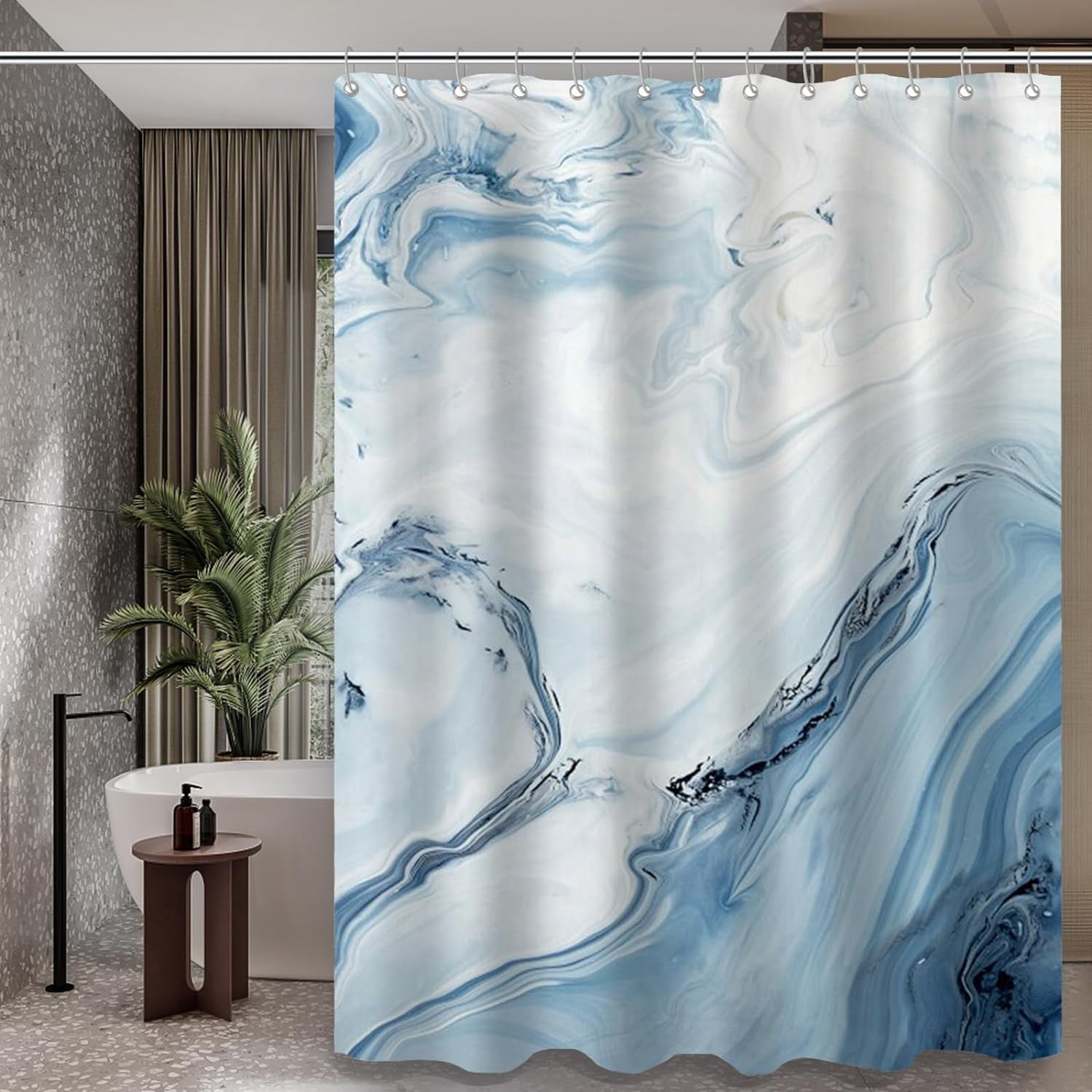 Rideau De Douche En Marbre Bleu, Kit De Rideau De Douche En Tissu Au Décor Moderne Abstrait, Pour Baignoire, Rideau De Douche Luxueux Pour Salle De Bain (72 Po L X 72 Po H)