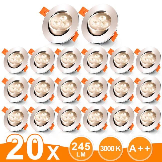 20x Spots Encastrables Led Spot Encastrable 3w Blanc Chaud Spots Encastrables Au Plafond