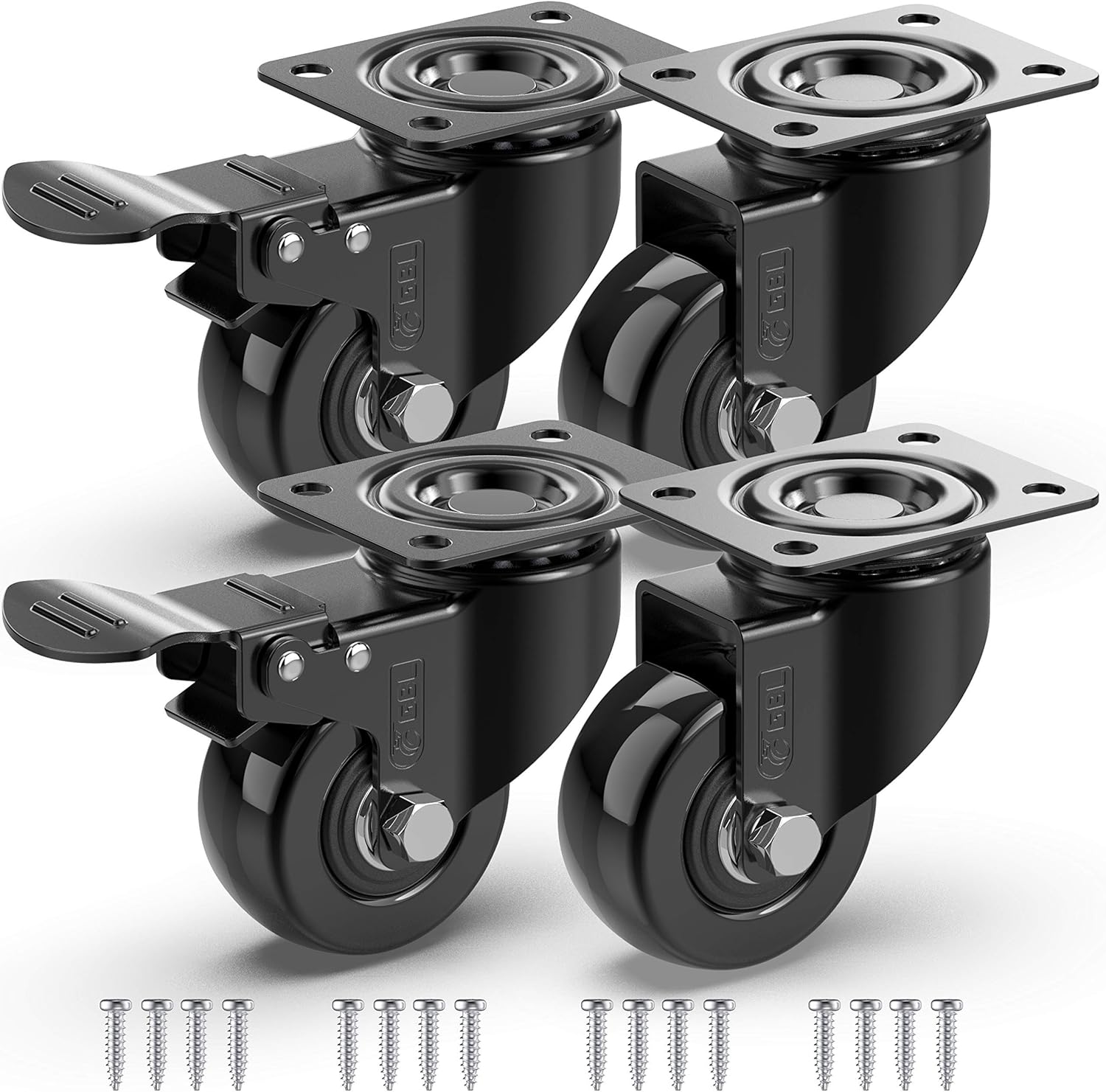 4 Roulettes Pivotantes Pour Meubles, Dont 2 Avec Frein Et Vis - 50 Mm, Jusqu'à 200 Kg - Roulettes Anti-rayures Pour Sols Lourds