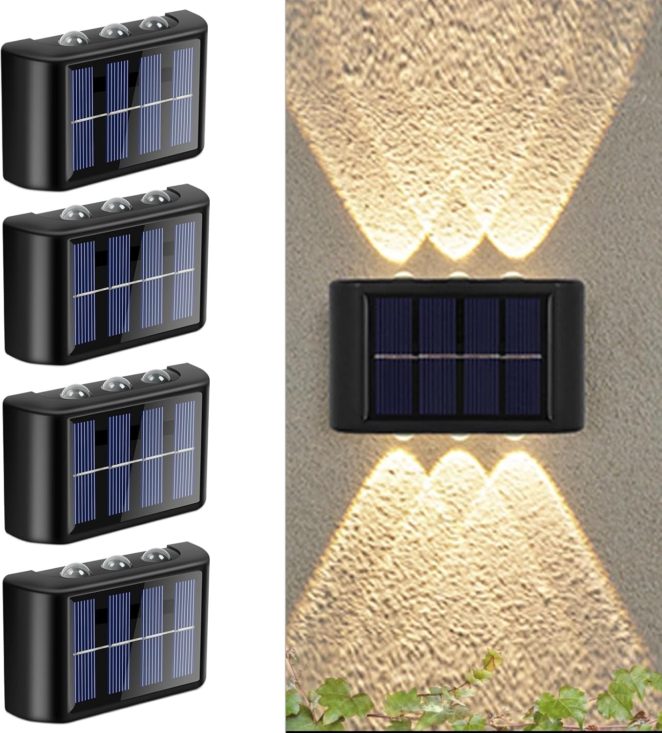 Lot De 4 Appliques Murales Solaires D'Extérieur Réglables, Orientables Vers Le Haut Et Vers Le Bas, Étanches Ip65
