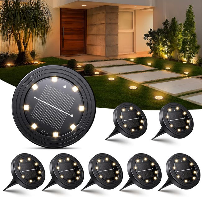 Lot De 8 Lampe Solaire Exterieur, Waterproof Lumiere Solaires 8 Led, Spot Solaire Longue Durée De Vie, Lumière Chaude Eclairage Pour Jardin, Chemin