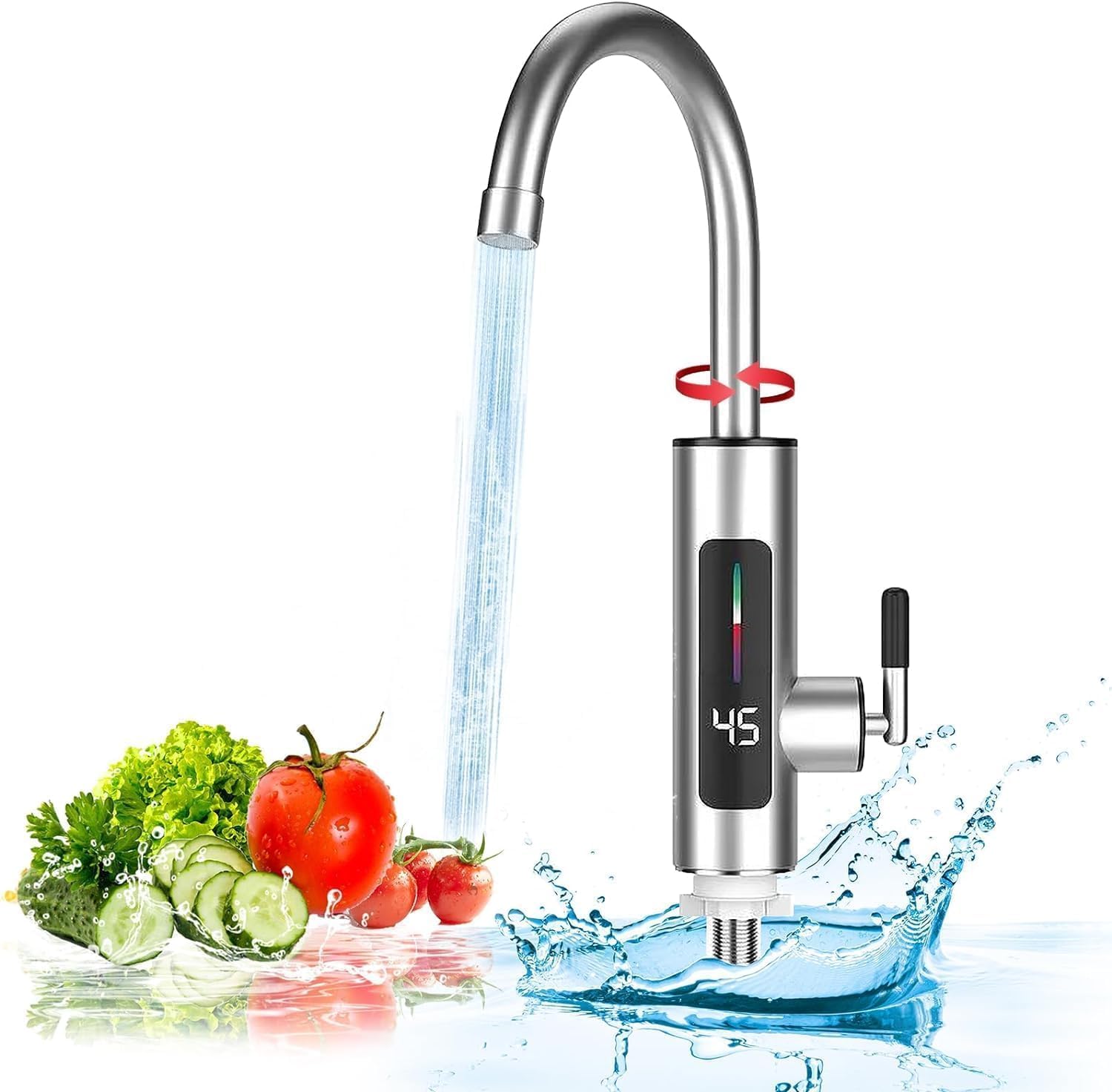 Électrique Сhauffe-, Robinet Électrique De Cuisine, Avec Affichage De La Température,robinet Pivotant