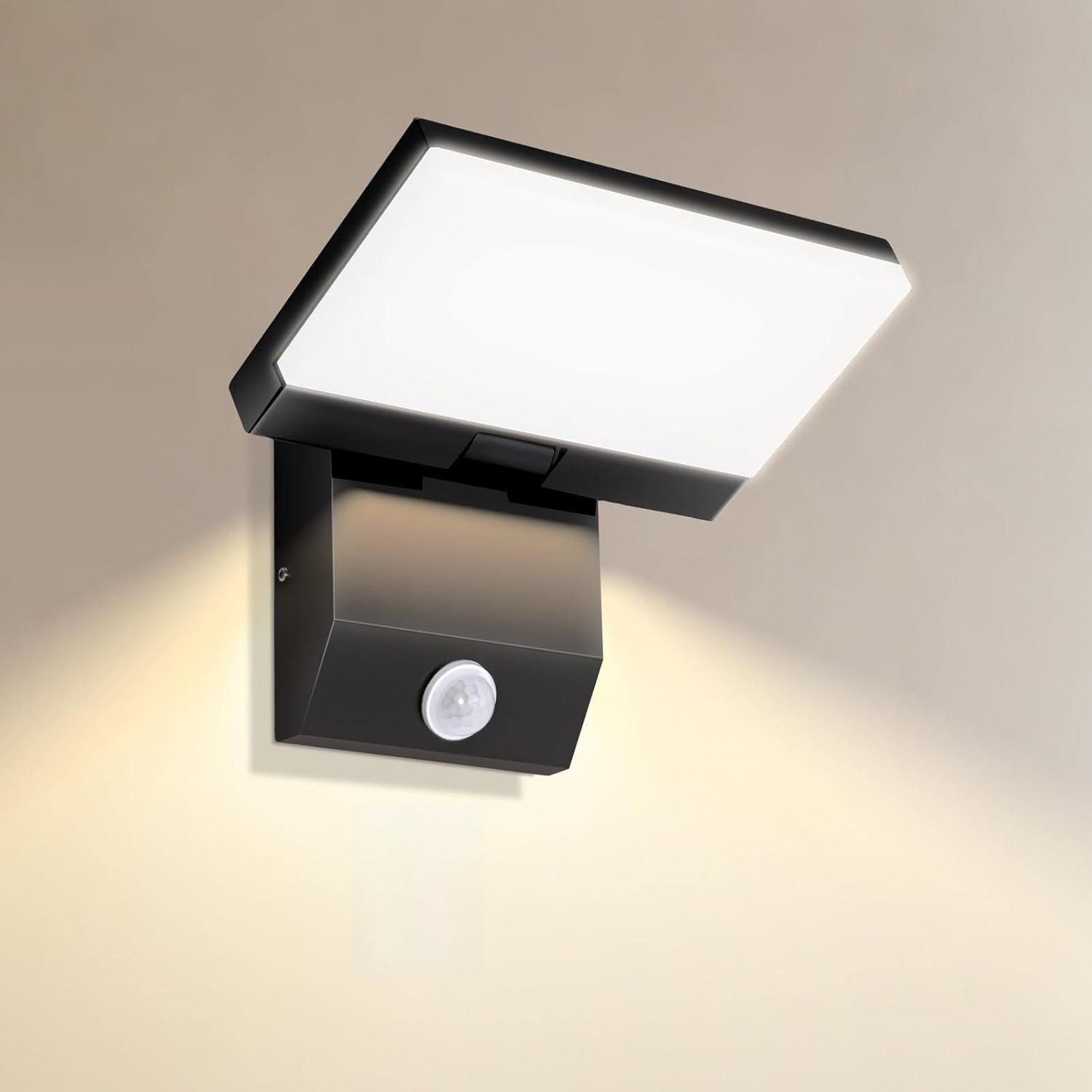 Applique Murale Led, Moderne Avec Détecteur De Mouvement, Blanc Chaud 3000 K, Étanche Ip65 Panneau Led Orientable Pour Terrasse, Entrée, Jardin