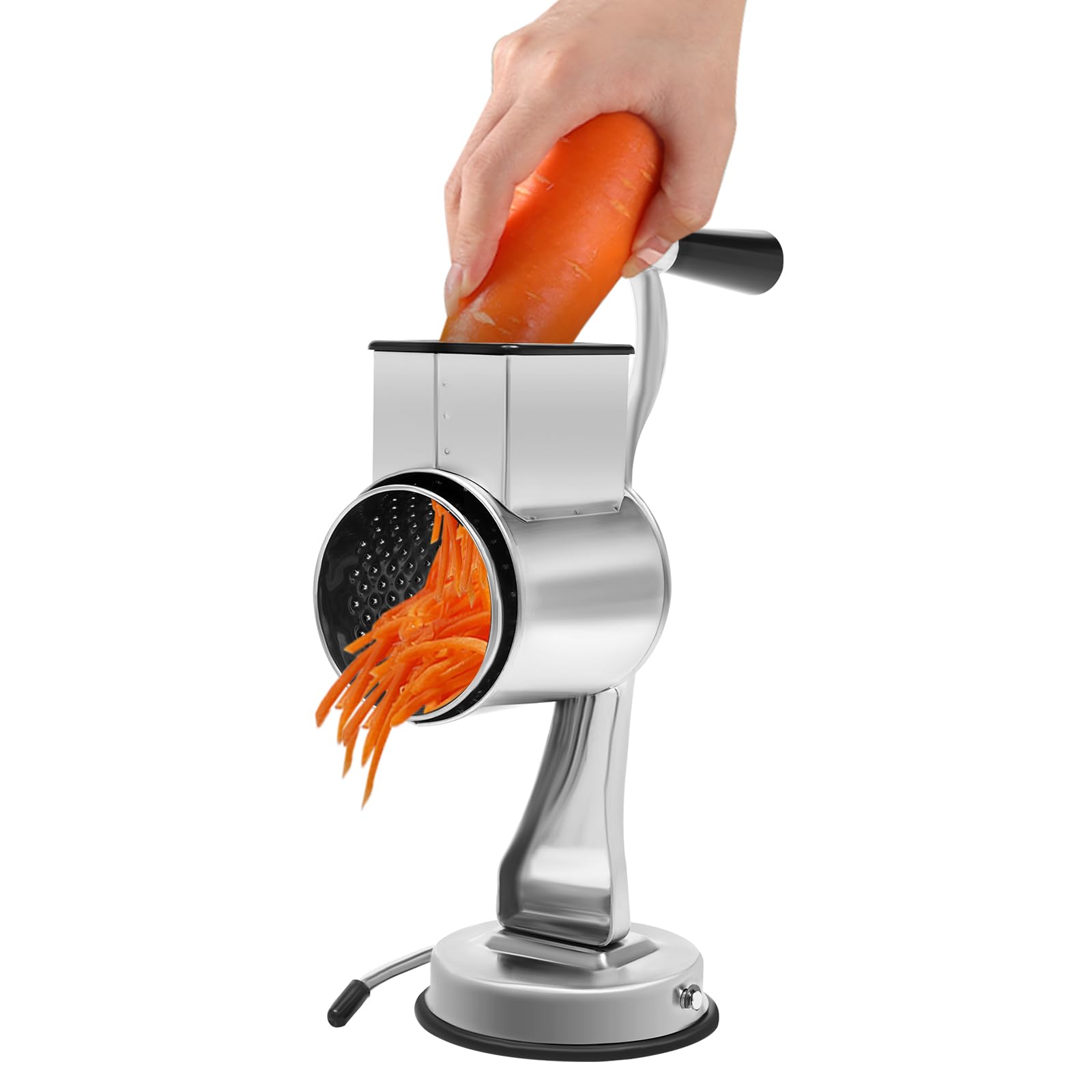 Râpe Rotative Manuelle 5-en-1 En Acier Inoxydable 430 – Sécurité Maximale Avec Base À Ventouse Tpr Robuste – Idéale Pour Râper Légumes, Fromage– Lames Amovibles Et Faciles À Nettoyer