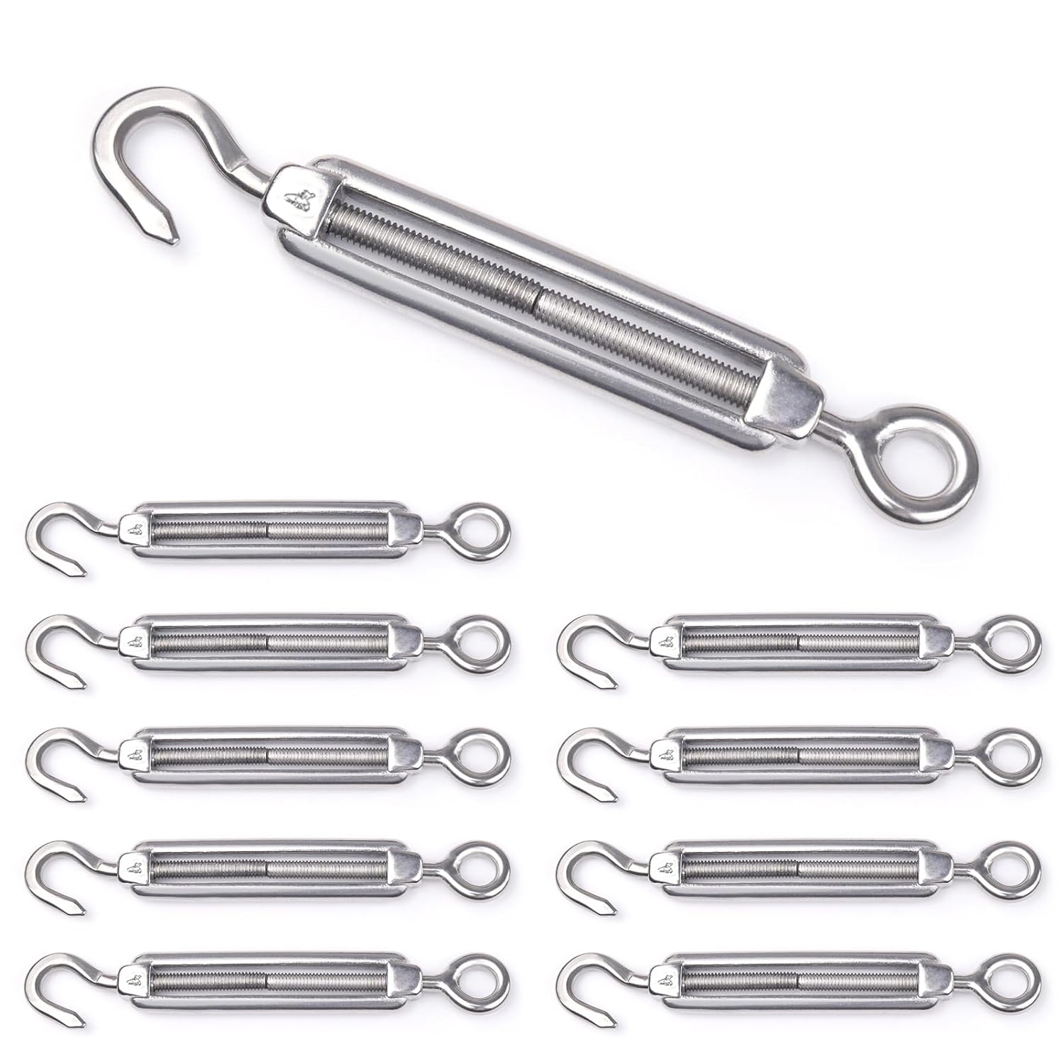 Tendeur De Câble 10pcs En Acier Inoxydable 304 Crochet Et Œil M4 M5 M6 M8 M10 Tendeur Réglable Pour Voile D'Ombrage Quincaillerie Pour Serrer Le Câble Métallique (m8)