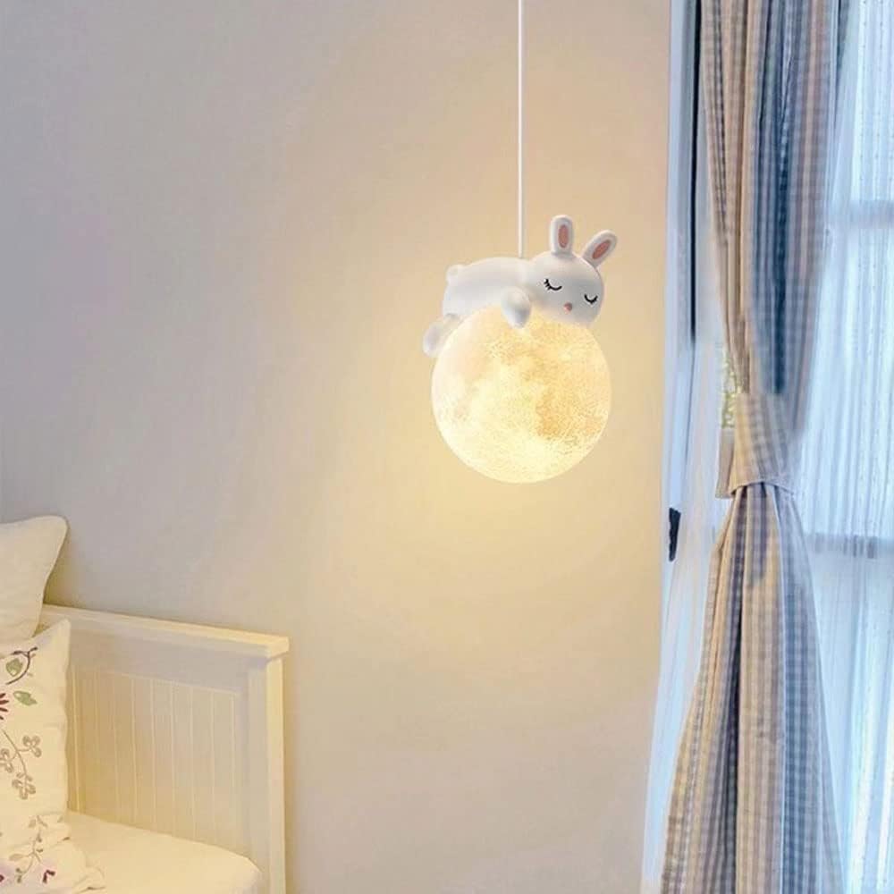Minimalisme Nordique Mignon Ours Suspension Avec Impression 3d Lune Globe Dessin Animé Lapin Endormi Lustre Enfants Planète Lampe Suspendue G9 Chambre D'Enfants Suspension Pour Filles Chambre