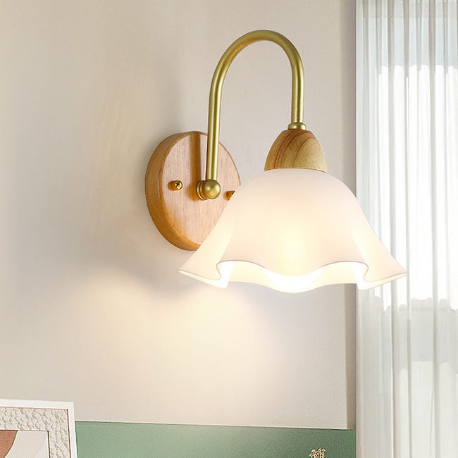 Lemroe Applique Murale Moderne En Métal Décorative En Bois E27 Applique Murale Pour Couloir Allée Chevet Salle D'Étude Avec Élégant Abat