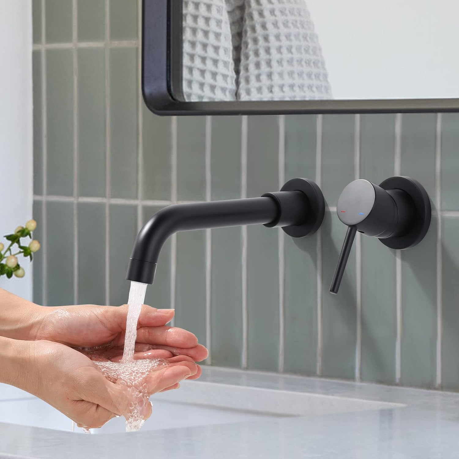 360° Rotatable Wall Mounted Basin Mixerbathroom Faucet For Bathtub And Sink Concealed Black