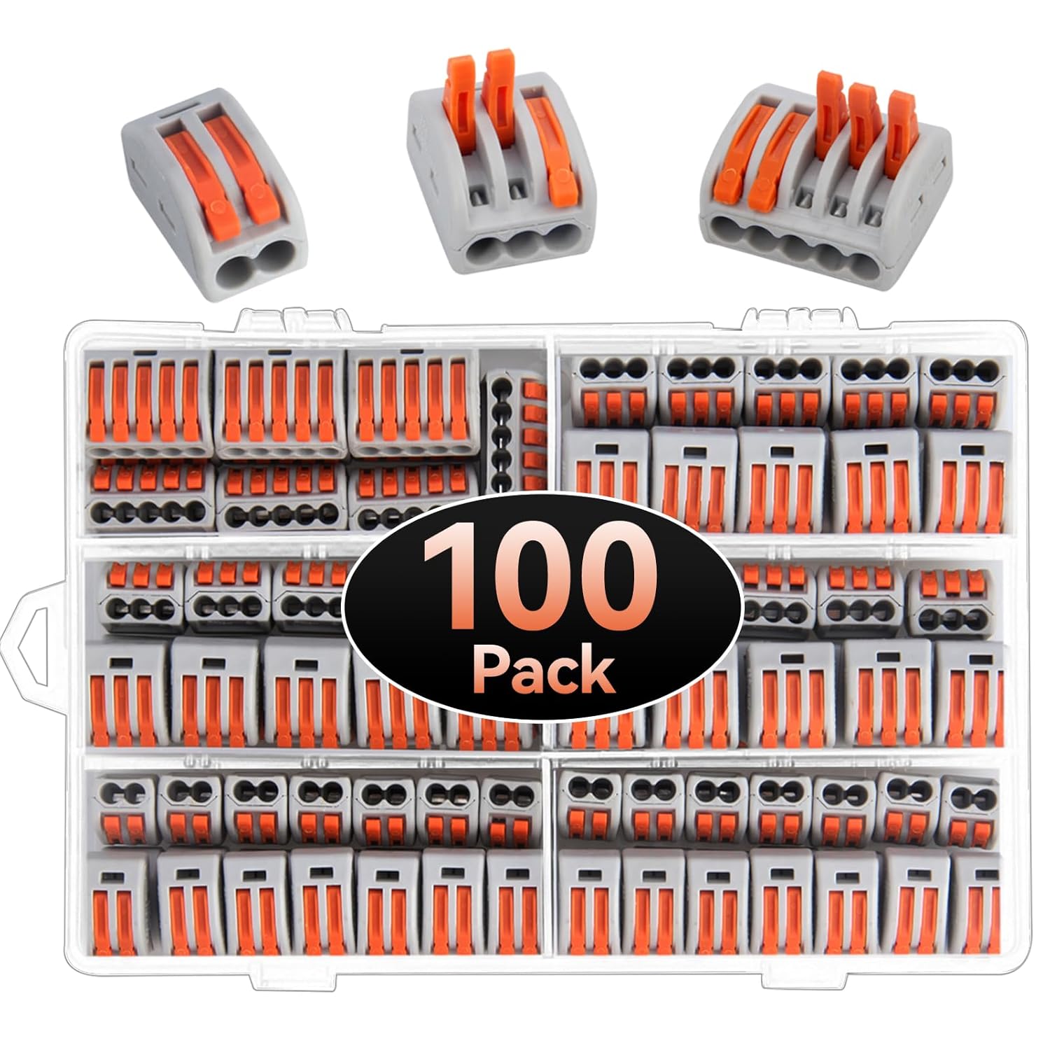 Connecteur De Fil Compact, 100 Pièces Connecteurs Électriques, Bornes De Connexion Automatique Avec 50 Pièces 3 Trous, 40 Pièces 2 Trous, 10 Pièces 5 Trous