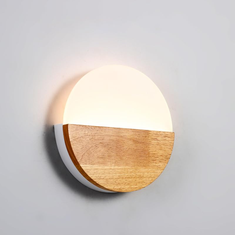 Applique Murale Intérieure Led, Applique Murale Bois Ronde 6w Lampe Murale Moderne Lumière Chaude Éclairage Acrylique Veilleuse Pour Chambre À Coucher Enfant Couloir
