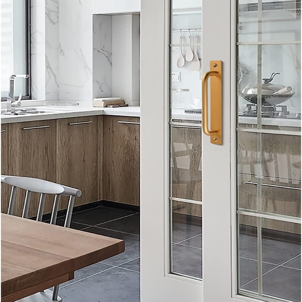 Poignée De Porte Coulissante En 4 Parties, Poignée De Porte Coulissante Avec Plaque En Acier Inoxydable Pour Portes De Grange, Armoire, Or, Entraxe De 192 Mm