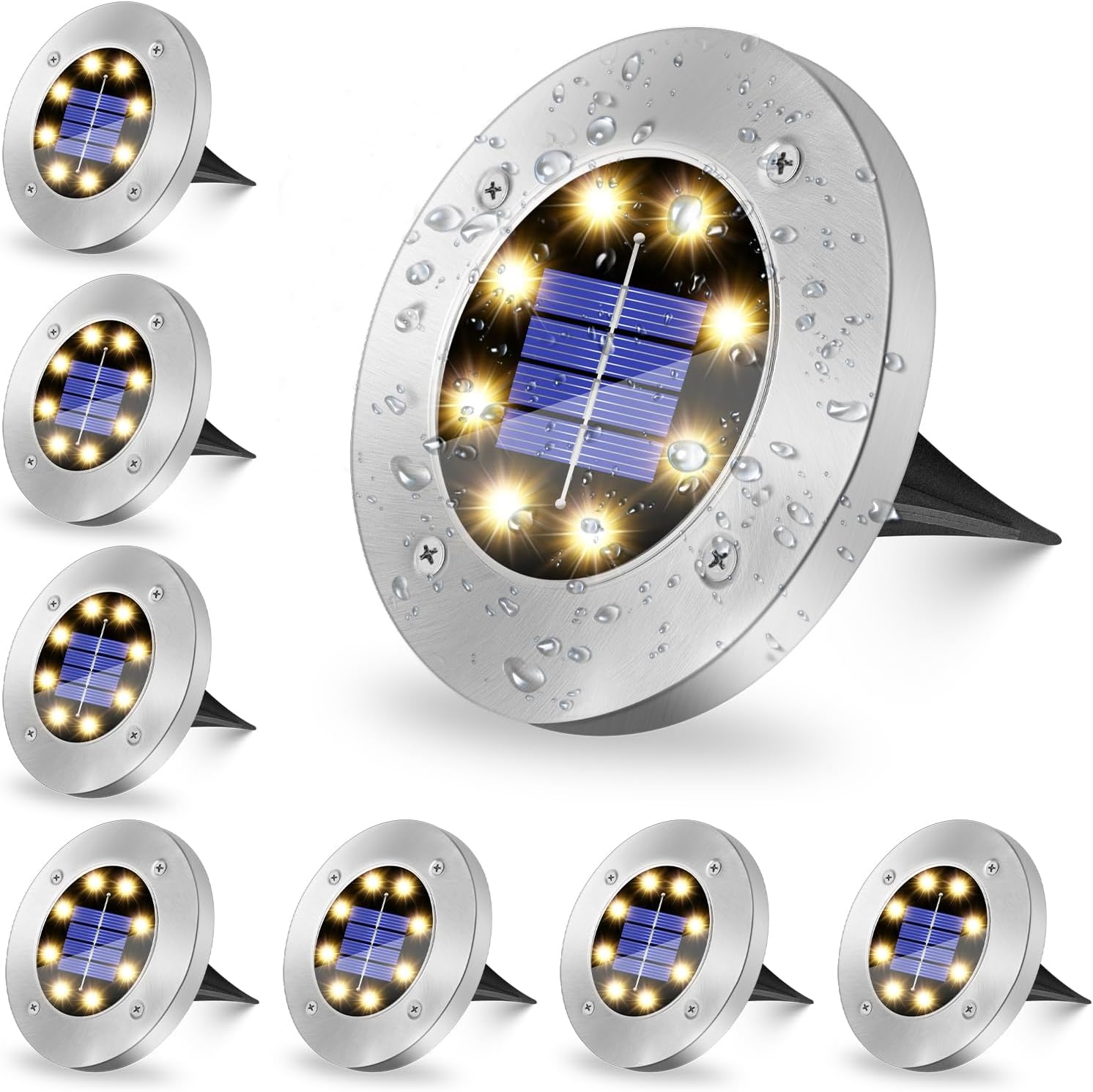 Lampe Solaire Au Sol Exterieur, 8 Leds Lumière Solaire Extérieur Jardin Étanche Ip65 Chaud, Lampe Solaire Extérieur Jardin Au Sol