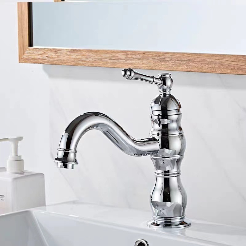 Robinet Lavabo Rétro, Pivotant À 360° Robinet Salle De Bain Avec Eau Froide & Chaude Disponible, Monocommande Mitigeur Lavabo En Laiton Pour Lavabo, Chromé